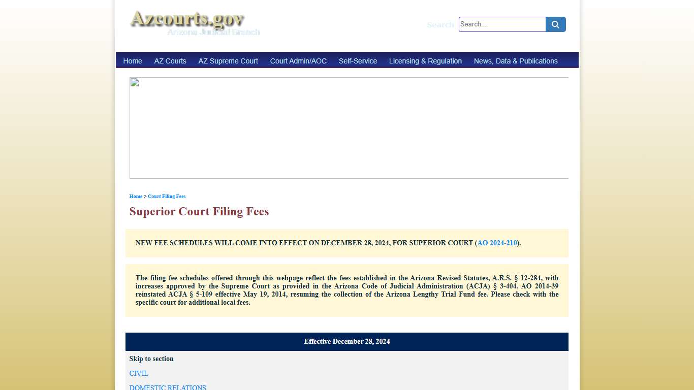 AZCourts.gov > Court Filing Fees > Superior Court Filing Fees